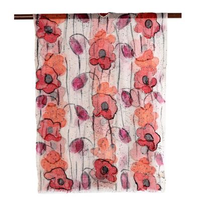 Alternate image for Red and Orange Floral Wool Shawl from India Morning Allure