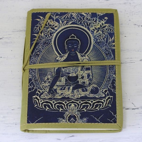 Alternate image for Unlined Handmade Paper Journal with Buddha Image Buddha in Blue