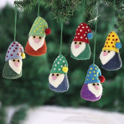 Alternate image for Wool Felt Holiday Ornaments Set of 6 Nordic Gnomes