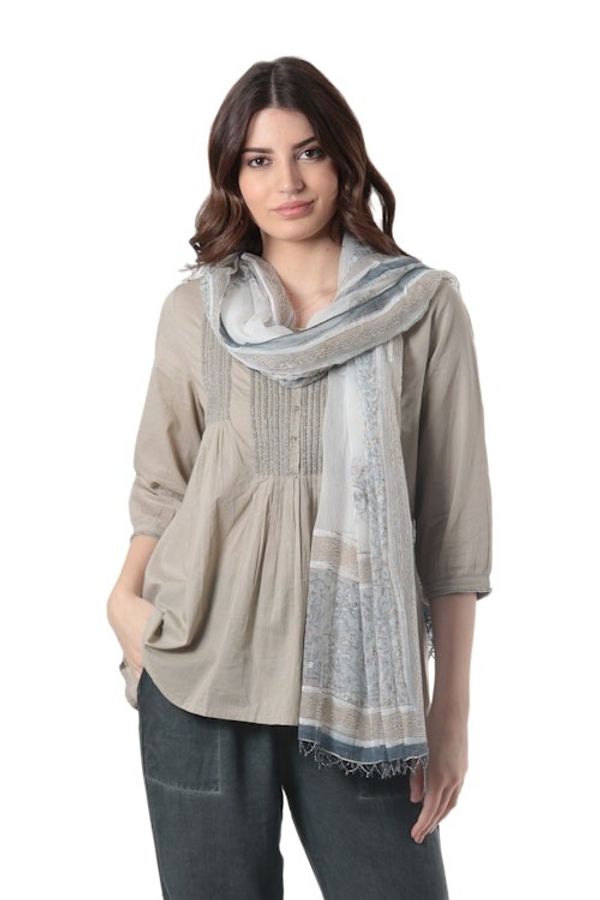 Alternate image for Block-Printed Paisley-Motif Viscose Shawl Grey Paisley