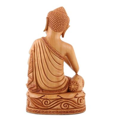 Alternate image for World Peace Project Wood Sculpture Hand-Carved in India Buddha in Peace