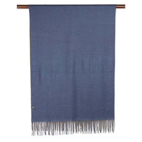 Alternate image for Reversible Indian Cashmere Wool Blue and Green Shawl Dual Delight