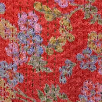 Alternate image for Embroidered Floral Red and Green Reversible Silk Scarf Oneiric Flora