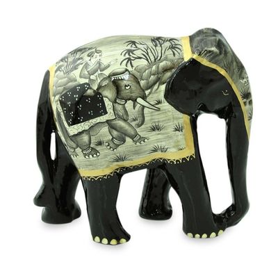 Alternate image for Set of 3 Hand-Painted Carved Wood Elephant Sculptures Grey Elephant Trio