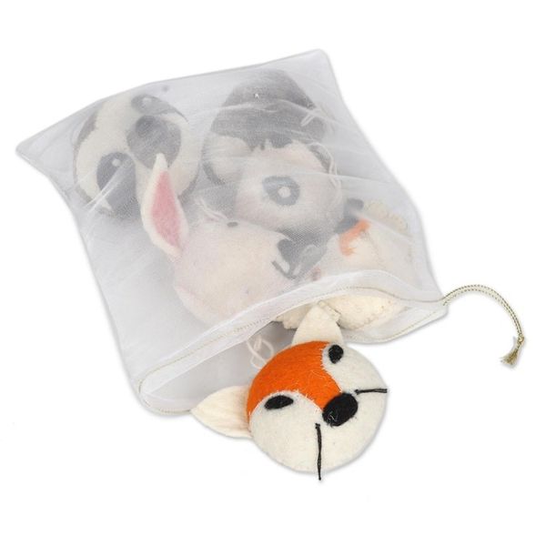 Alternate image for Hand Crafted Animal Face Wool Felt Ornaments Set of 6 Happy Animals