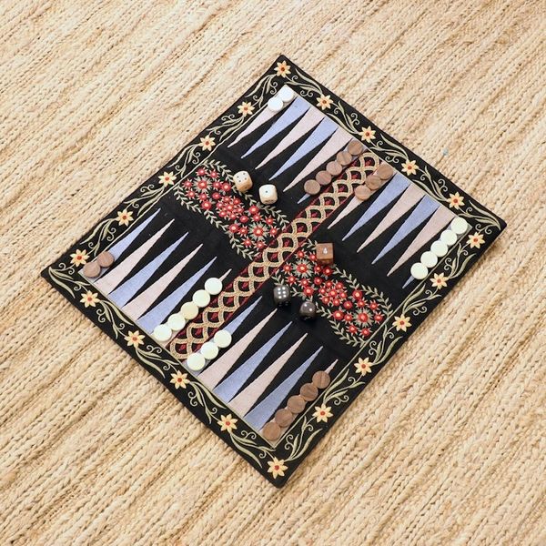 Alternate image for Floral Embroidered Backgammon Set Ganga Garden in Red