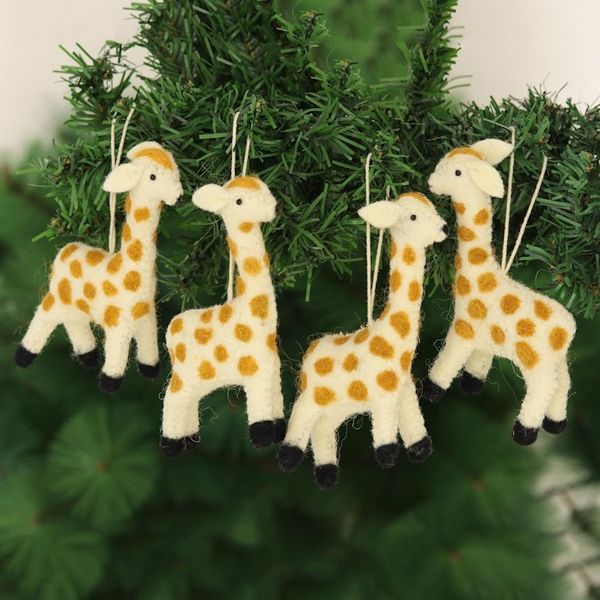 Alternate image for Set of 4 Giraffe Wool Felt Ornaments Cheerful Giraffes