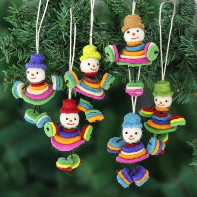 Alternate image for Set of 6 Dapper Doll Wood Felt Ornaments Dapper Dolls