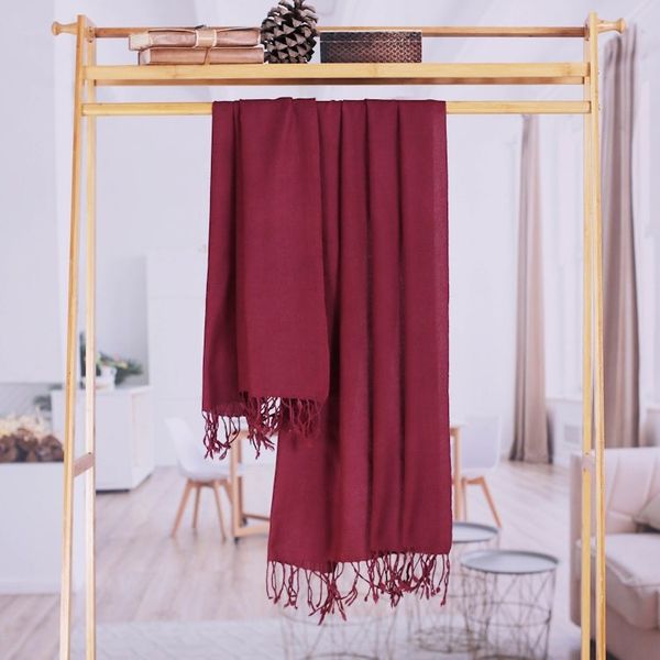 Alternate image for Fringed Wine Wool Shawl with Hand-Woven Geometric Motifs Winter Warmth in Wine