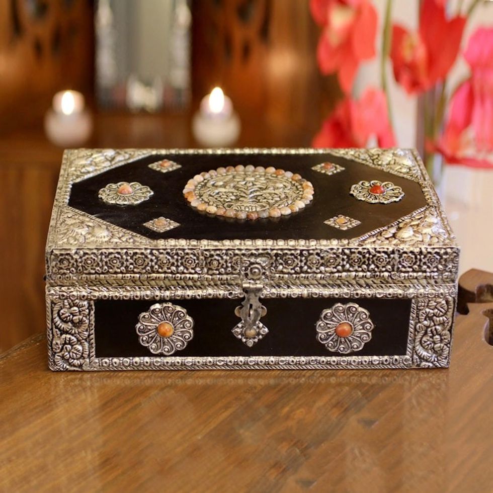 Repousse Brass Jewelry Box 'Antique Sophistication'