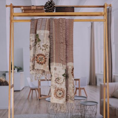 Alternate image for Woven Striped Wool Shawl with Ruffles and Floral Embroidery Floral Flair