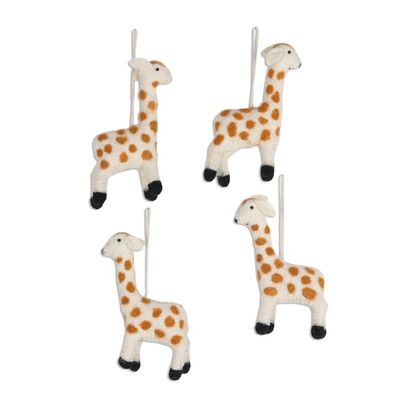 Alternate image for Set of 4 Giraffe Wool Felt Ornaments Cheerful Giraffes
