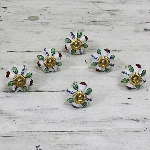 Alternate image for Ceramic Cabinet Knobs Floral Multicolored Set of 6 India Garden Glamour