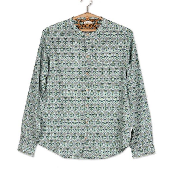 Alternate image for Mens Mandarin-Style Collar Cotton Shirt Floral Festivities