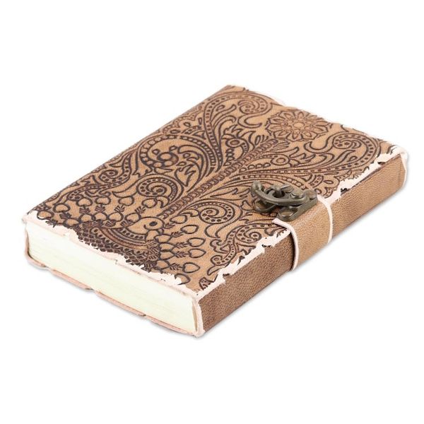 Alternate image for Embossed Cotton and Leather Peacock-Motif Journal Peacock Glory