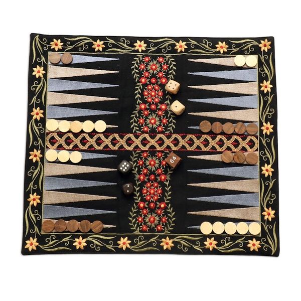 Alternate image for Floral Embroidered Backgammon Set Ganga Garden in Red