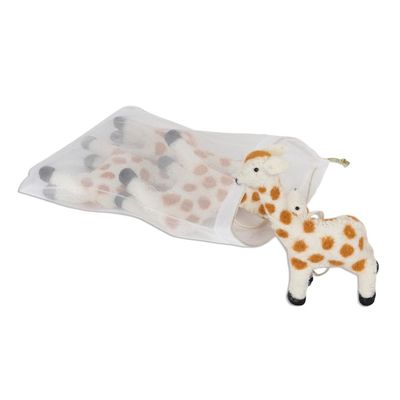 Alternate image for Set of 4 Giraffe Wool Felt Ornaments Cheerful Giraffes