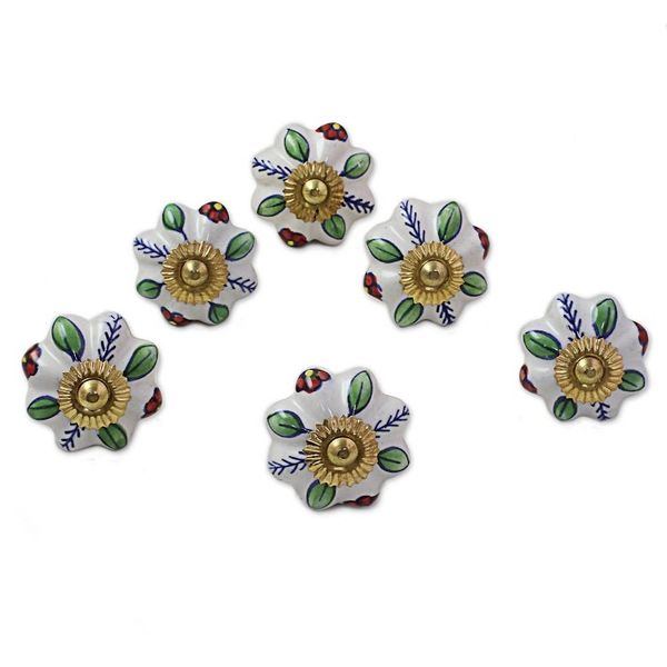 Alternate image for Ceramic Cabinet Knobs Floral Multicolored Set of 6 India Garden Glamour