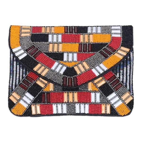 Alternate image for Handcrafted Geometric Beaded Clutch in Vibrant Hues Indias Glamour