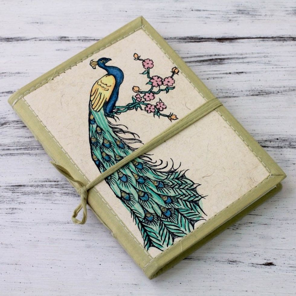 Handmade Paper Journal with 48 Pages 'Peacock Journeys'