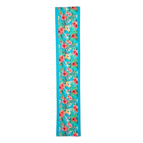 Alternate image for Turquoise Blue Cotton Table Runner with Floral Pattern Floral Greetings