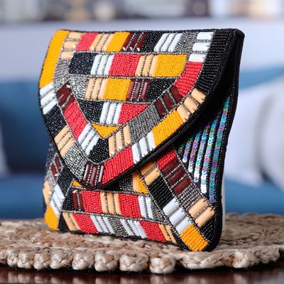 Alternate image for Handcrafted Geometric Beaded Clutch in Vibrant Hues Indias Glamour