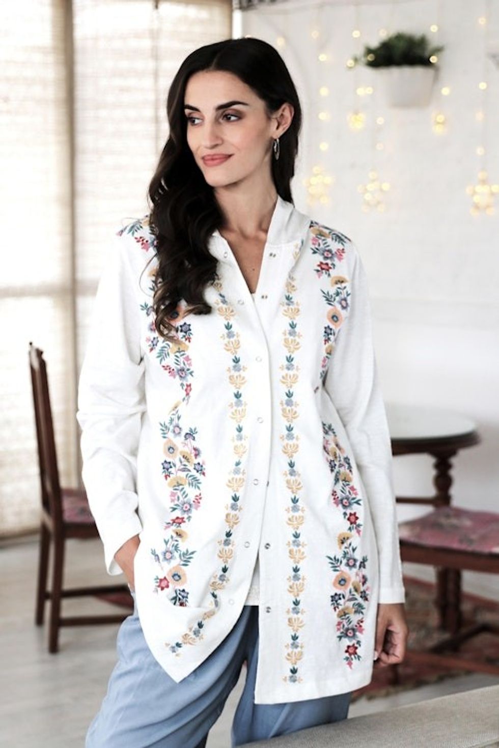 Embroidered Cotton Hoodie with Floral Motif 'Spring Paradise'