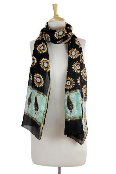 Alternate image for Artisan Crafted Batik Scarf in Cotton and Silk Blend Midnight Stars