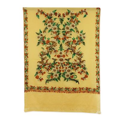 Alternate image for India Yellow Floral Shawl with Chain Stitch Embroidery Flowers in the Sun