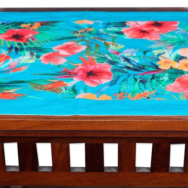 Alternate image for Turquoise Blue Cotton Table Runner with Floral Pattern Floral Greetings