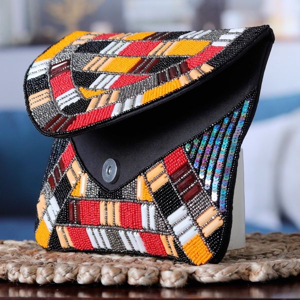 Alternate image for Handcrafted Geometric Beaded Clutch in Vibrant Hues Indias Glamour