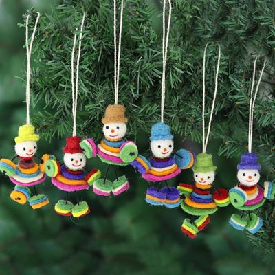 Alternate image for Set of 6 Dapper Doll Wood Felt Ornaments Dapper Dolls