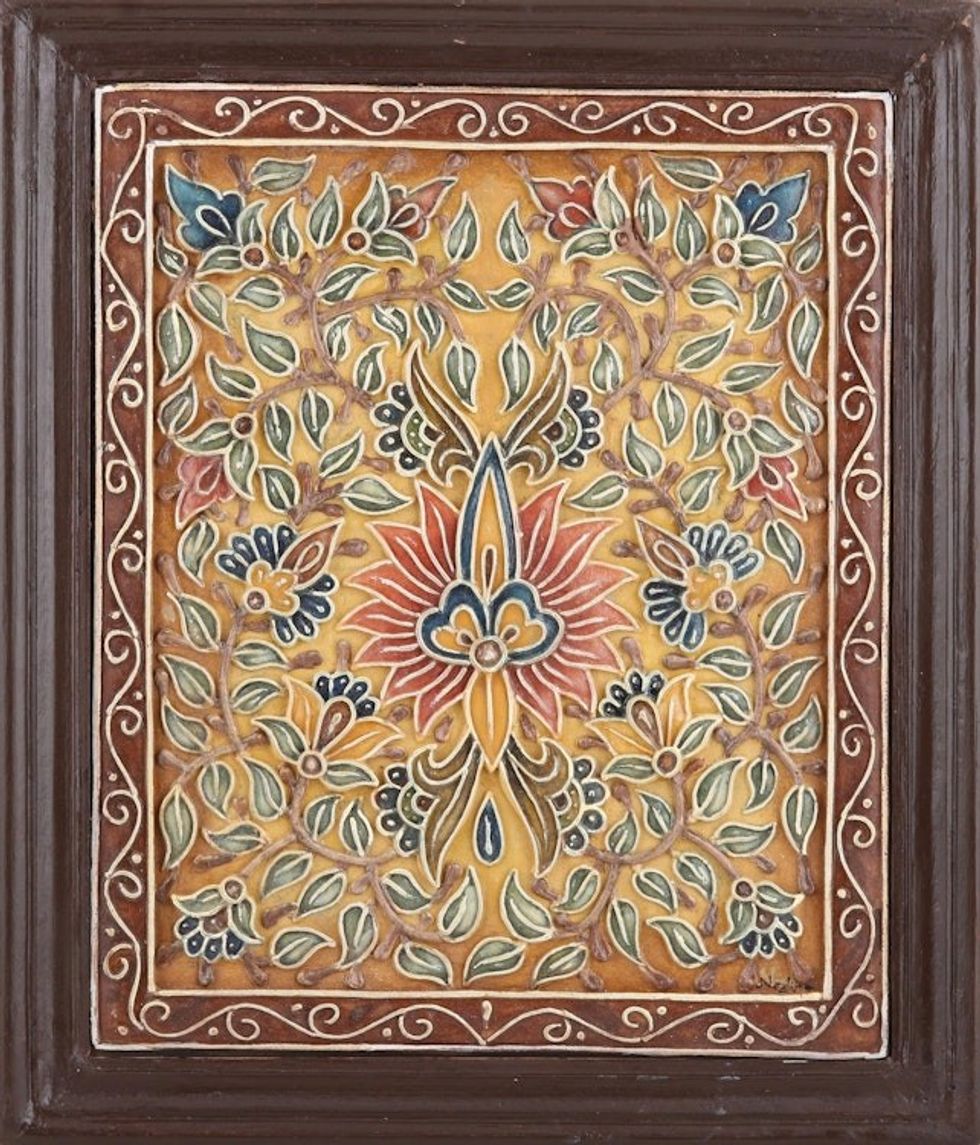 Hand Crafted Marble Dust Wall Art from India 'Spring Fantasy'