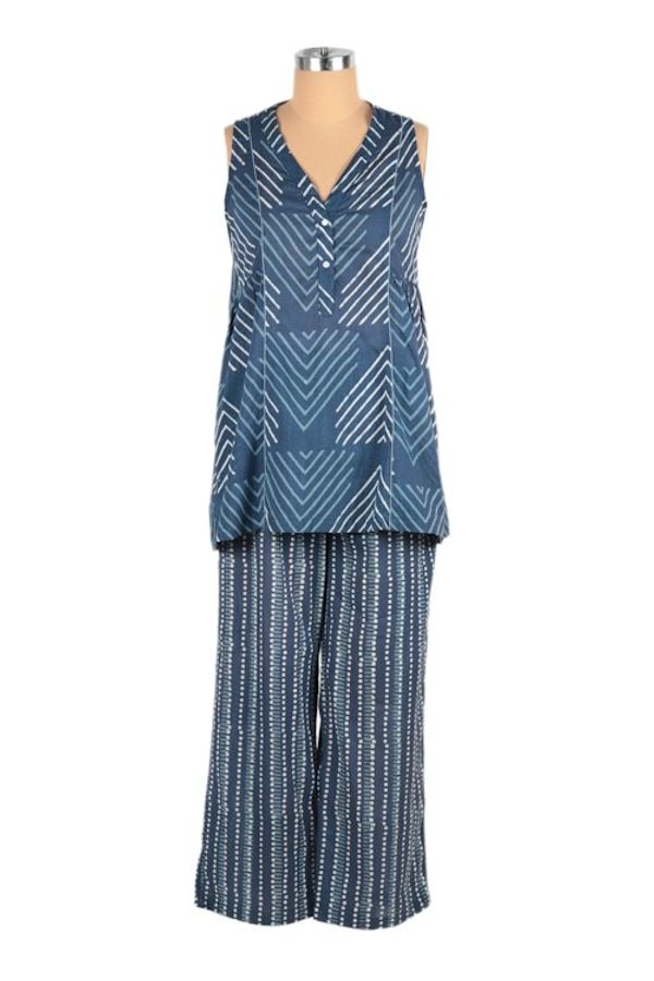 Alternate image for Cotton Pajama Set with Chevron and Boho-Inspired Prints Geometric Indigo