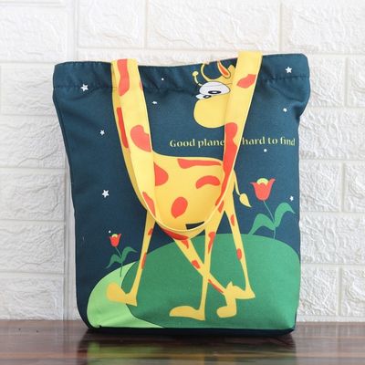 Alternate image for Cotton Tote Bag with Printed Giraffe Motif Made in India Life on Planet