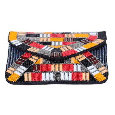Alternate image for Handcrafted Geometric Beaded Clutch in Vibrant Hues Indias Glamour