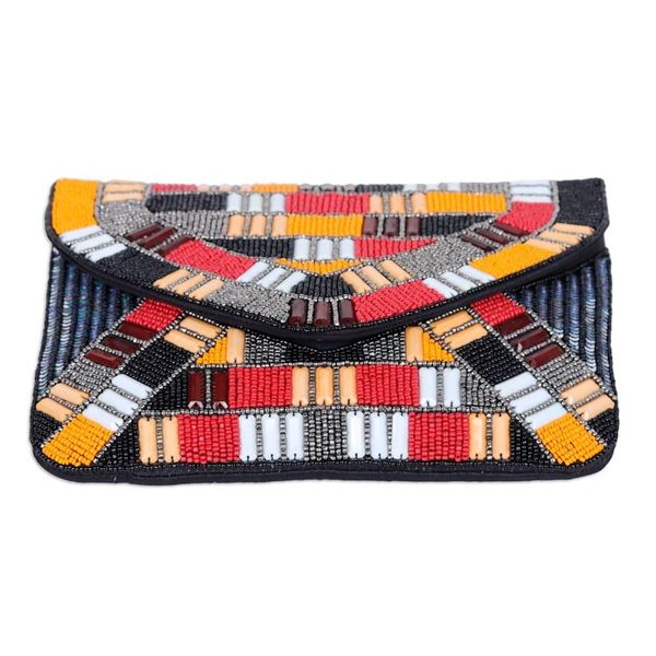 Alternate image for Handcrafted Geometric Beaded Clutch in Vibrant Hues Indias Glamour