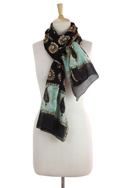 Alternate image for Artisan Crafted Batik Scarf in Cotton and Silk Blend Midnight Stars