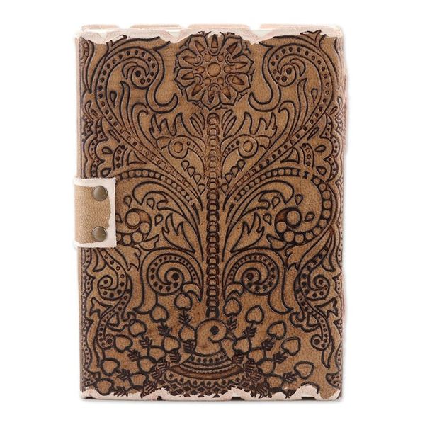 Alternate image for Embossed Cotton and Leather Peacock-Motif Journal Peacock Glory