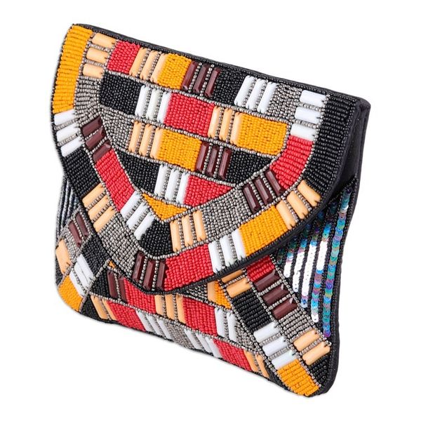 Alternate image for Handcrafted Geometric Beaded Clutch in Vibrant Hues Indias Glamour