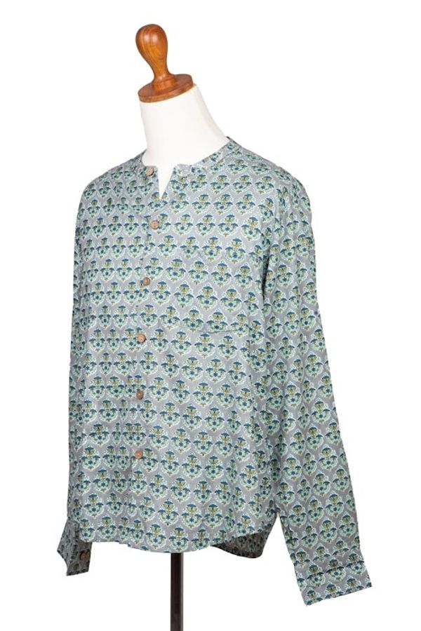 Alternate image for Mens Mandarin-Style Collar Cotton Shirt Floral Festivities