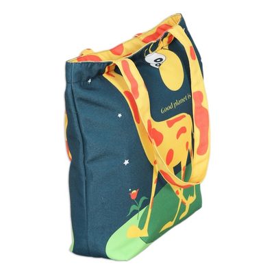 Alternate image for Cotton Tote Bag with Printed Giraffe Motif Made in India Life on Planet