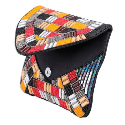 Alternate image for Handcrafted Geometric Beaded Clutch in Vibrant Hues Indias Glamour