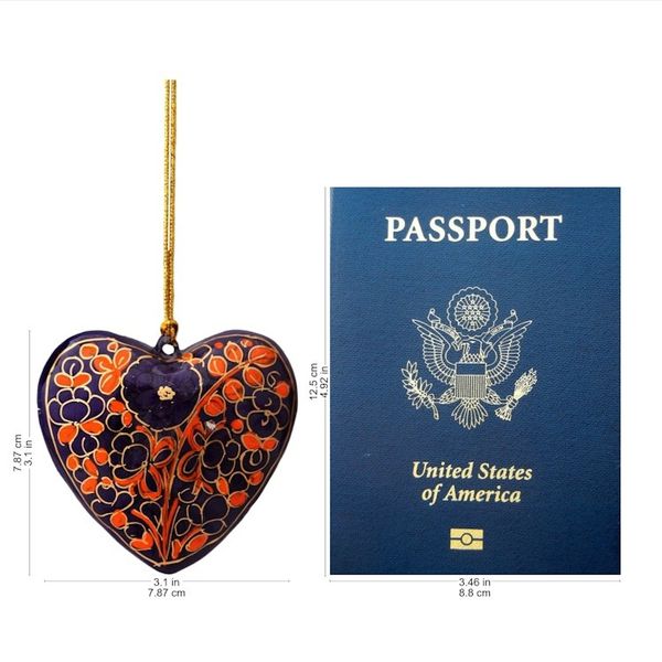 Alternate image for 4 Artisan Crafted Papier Mache Ornaments Flower Hearts Set Bouquet of Hearts