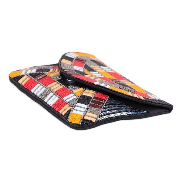 Alternate image for Handcrafted Geometric Beaded Clutch in Vibrant Hues Indias Glamour