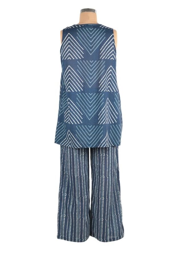 Alternate image for Cotton Pajama Set with Chevron and Boho-Inspired Prints Geometric Indigo