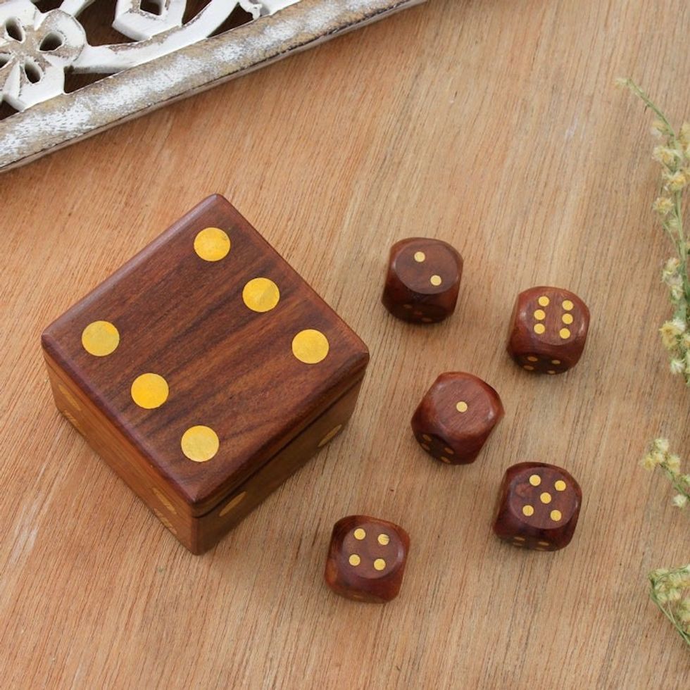 Wood Dice Set with Matching Box from India 'Game of Chance'