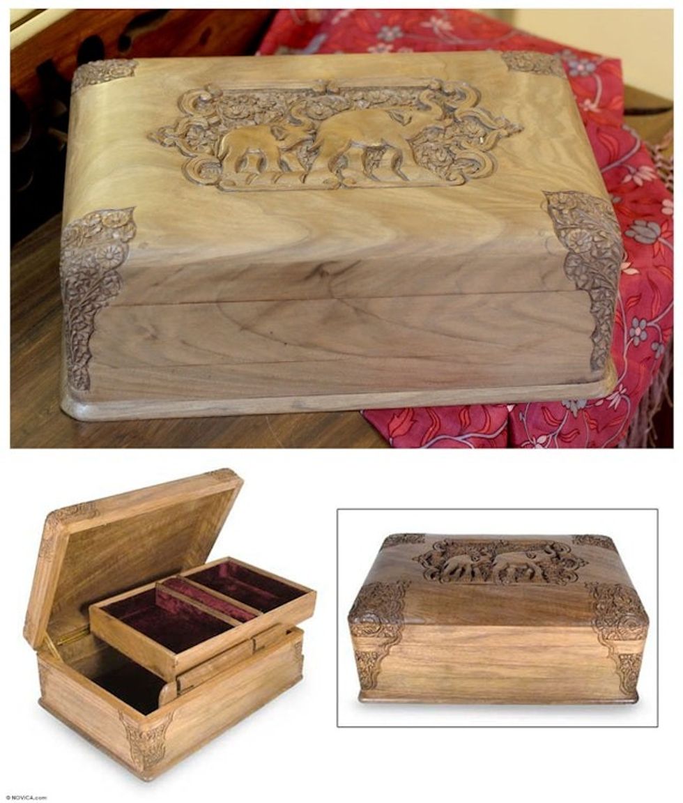 Wood Jewelry Box 'Elephant Leisure'