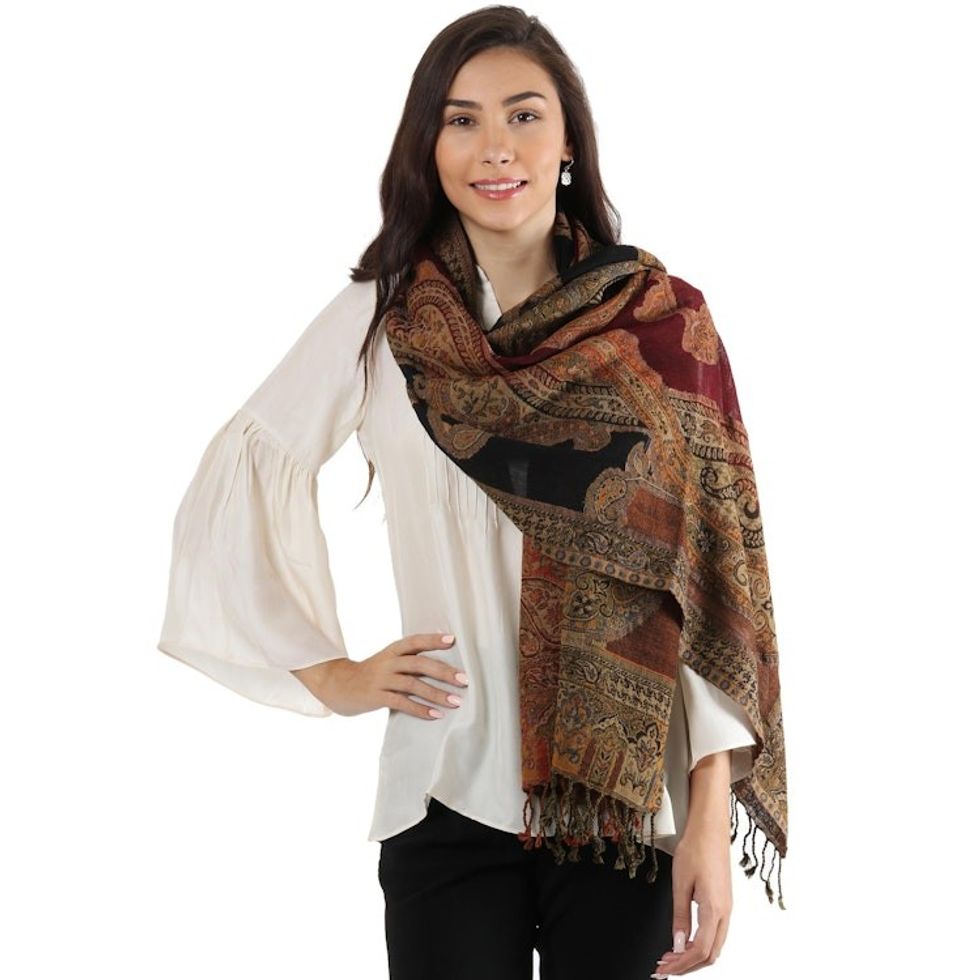 Multi Colored Wool Jamawar Shawl Wrap 'Mughal Exuberance'