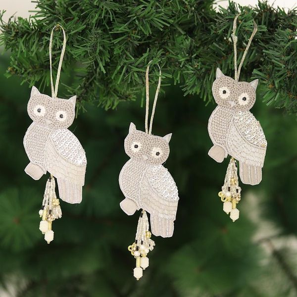 Alternate image for Beaded Owl Christmas Ornaments Set of 3 Owl Glitz